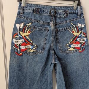 Embroidered 'Born Free' Blue Denim Women’s Jeans
